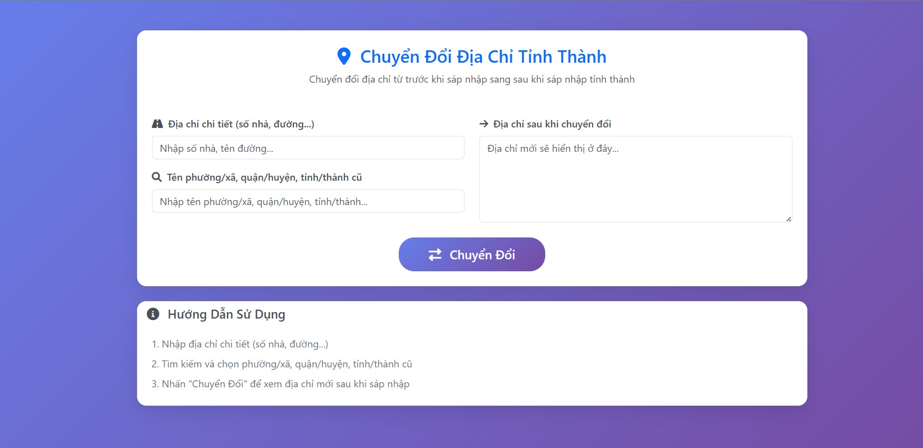 Công cụ chuyển đổi địa chỉ sau sáp nhập tỉnh thành